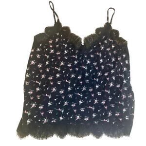 Victoria's Secret Floral Lace Cami Tank Top Black Pink Flowers Size Small